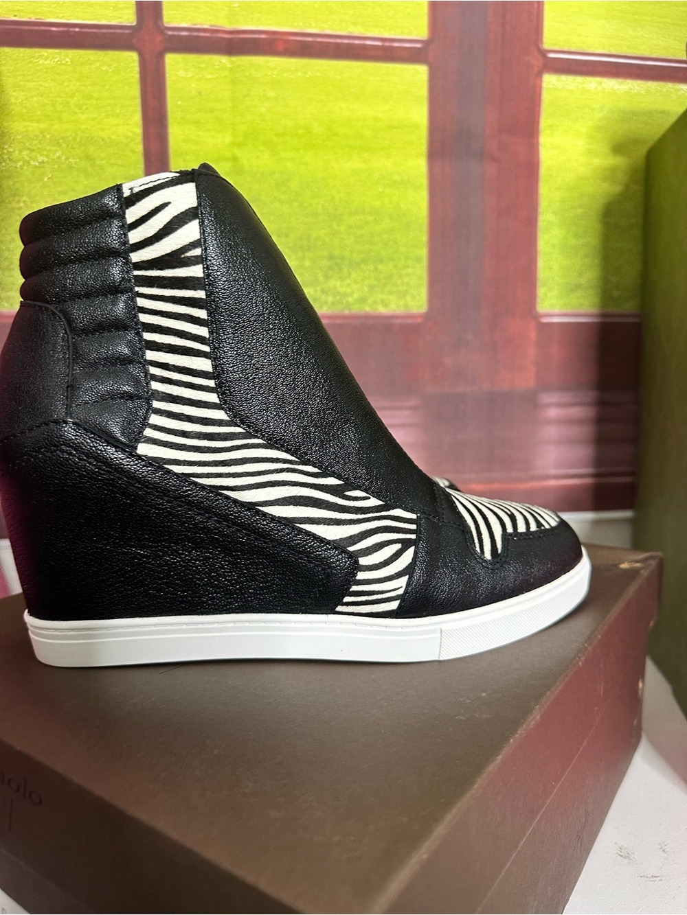 Paolo Black and White Zebra Wedge Sneaker